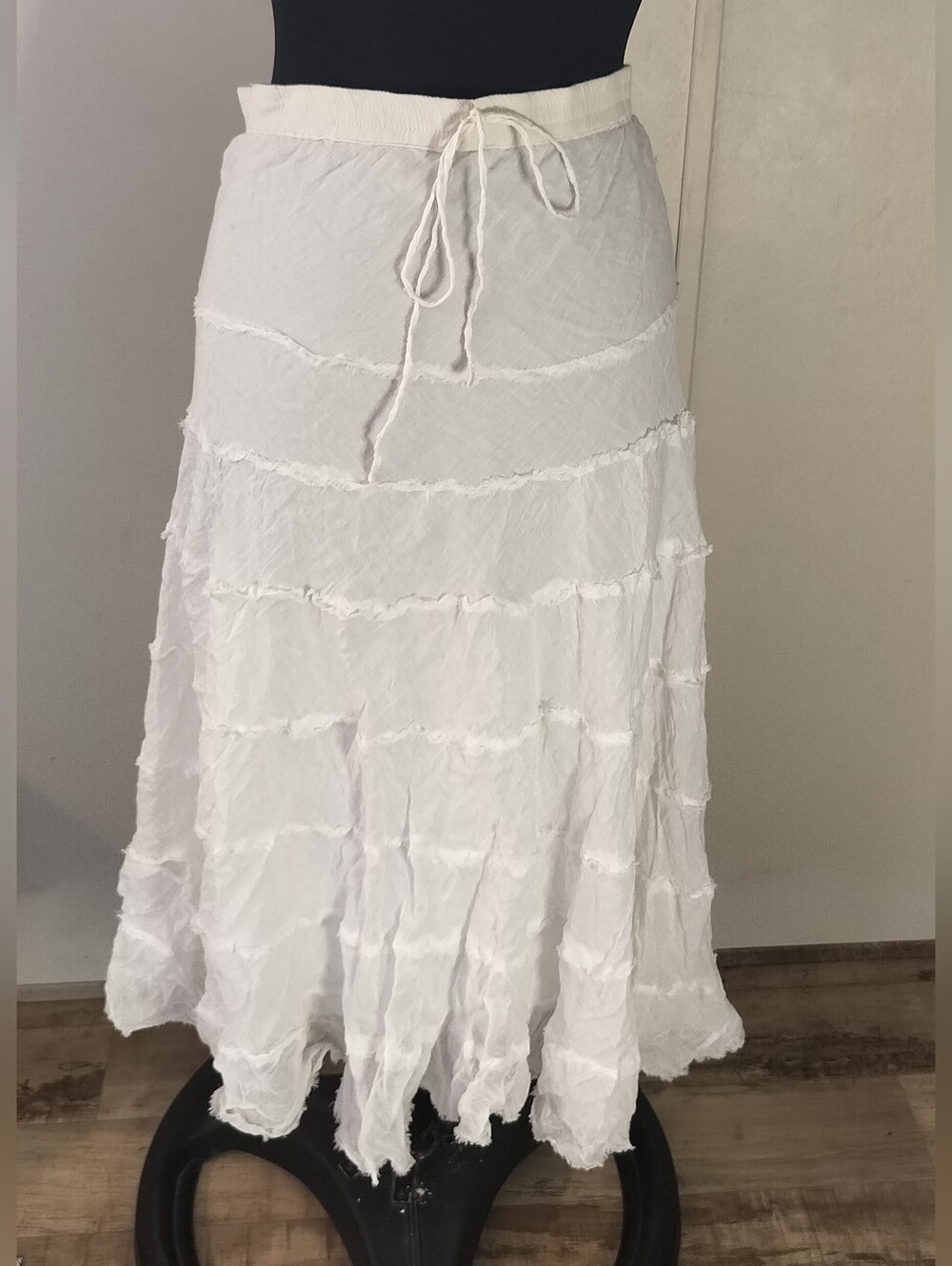 Metro Wear White Tiered Drawstring Maxi Skirt